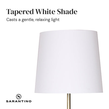 Sarantino Metal Floor Lamp in Antique Brass Finish with Cream Linen Fabric Shade.