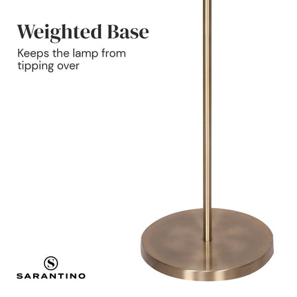 Sarantino Metal Floor Lamp in Antique Brass Finish with Cream Linen Fabric Shade.