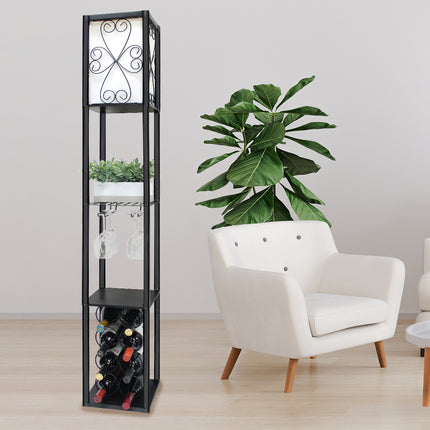 Sarantino Metal Etagere Floor Lamp with Wine Holder Shelf.