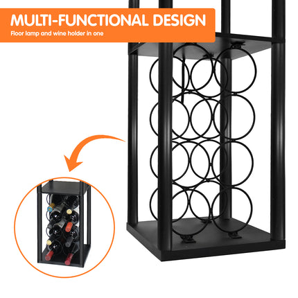 Sarantino Metal Etagere Floor Lamp with Wine Holder Shelf.