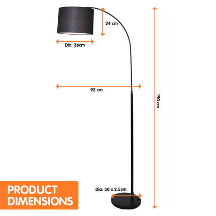 Sarantino Metal Arc Arm Floor Lamp Shade Black.