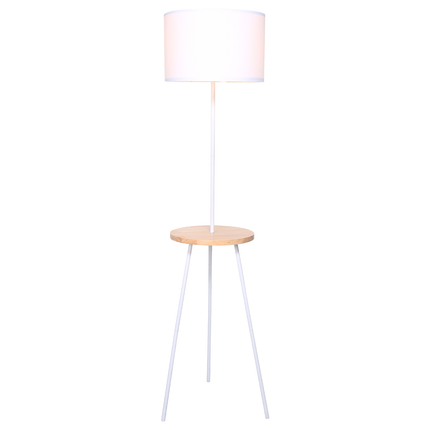 Sarantino Metal Tripod Floor Lamp Shade with Wooden Table Shelf.