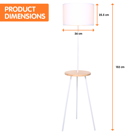 Sarantino Metal Tripod Floor Lamp Shade with Wooden Table Shelf.