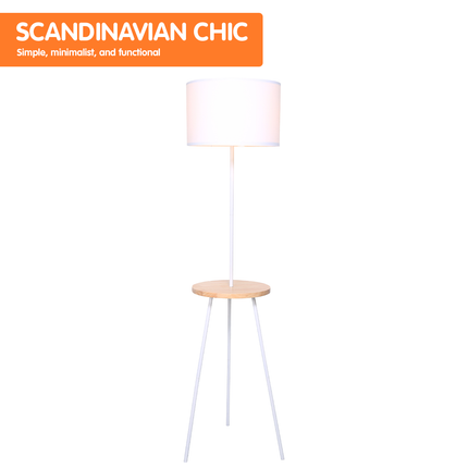Sarantino Metal Tripod Floor Lamp Shade with Wooden Table Shelf.