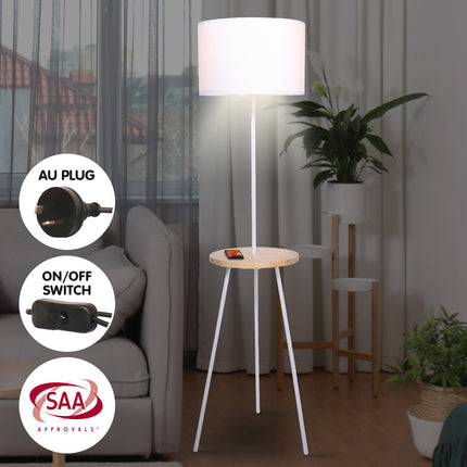 Sarantino Metal Tripod Floor Lamp Shade with Wooden Table Shelf.