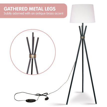 Sarantino Tripod Floor Lamp in Metal and Antique Brass.