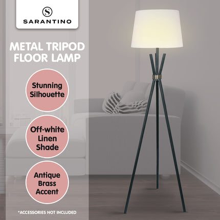 Sarantino Tripod Floor Lamp in Metal and Antique Brass.