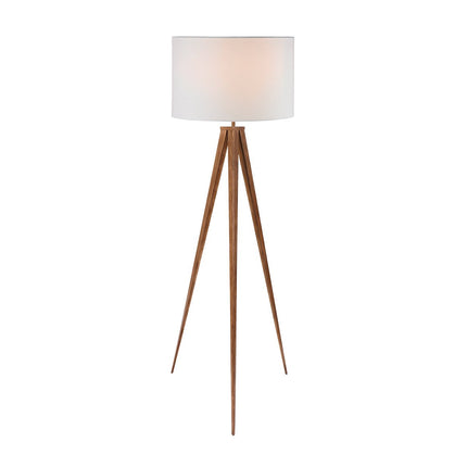 Sarantino Metal Tripod Floor Spot Lamp Shade Drum in Wooden Finish.