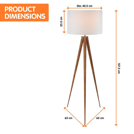 Sarantino Metal Tripod Floor Spot Lamp Shade Drum in Wooden Finish.
