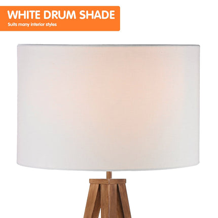 Sarantino Metal Tripod Floor Spot Lamp Shade Drum in Wooden Finish.