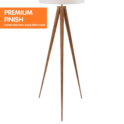 Sarantino Metal Tripod Floor Spot Lamp Shade Drum in Wooden Finish.