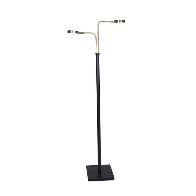 Sarantino LED Metal Floor Lamp with 2 Lights in Brushed Gold and Black Finish.