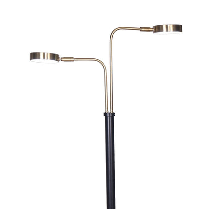 Sarantino LED Metal Floor Lamp with 2 Lights in Brushed Gold and Black Finish.