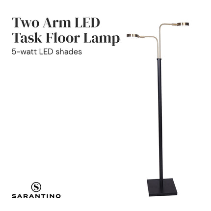 Sarantino LED Metal Floor Lamp with 2 Lights in Brushed Gold and Black Finish.