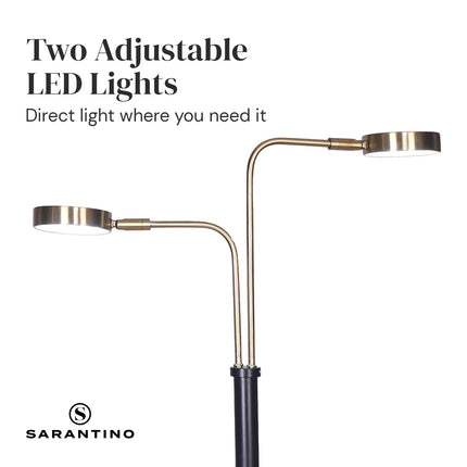Sarantino LED Metal Floor Lamp with 2 Lights in Brushed Gold and Black Finish.