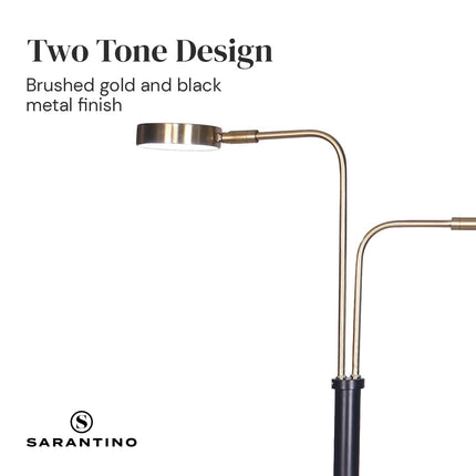 Sarantino LED Metal Floor Lamp with 2 Lights in Brushed Gold and Black Finish.
