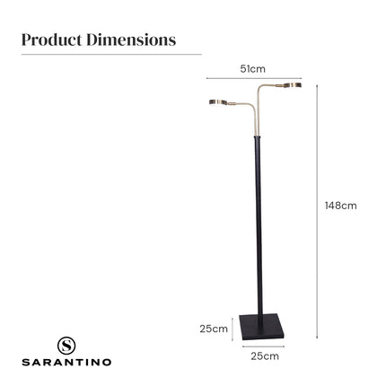 Sarantino LED Metal Floor Lamp with 2 Lights in Brushed Gold and Black Finish.