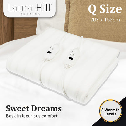 Laura Hill Electric Blanket Queen Size Fitted Underlay Winter Throw - White.