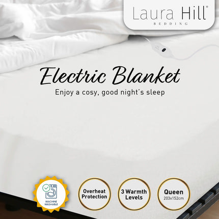 Laura Hill Electric Blanket Queen Size Fitted Underlay Winter Throw - White.