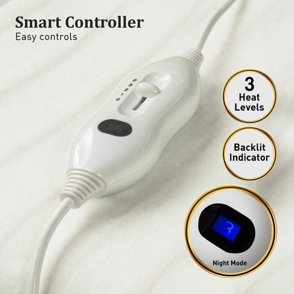 Laura Hill Electric Blanket Queen Size Fitted Underlay Winter Throw - White.