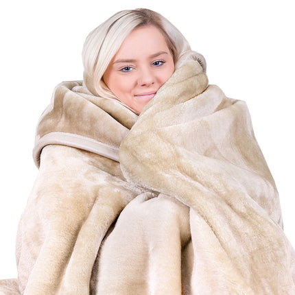 Laura Hill Mink Blanket Double Sided 600GSM Queen Size Beige.
