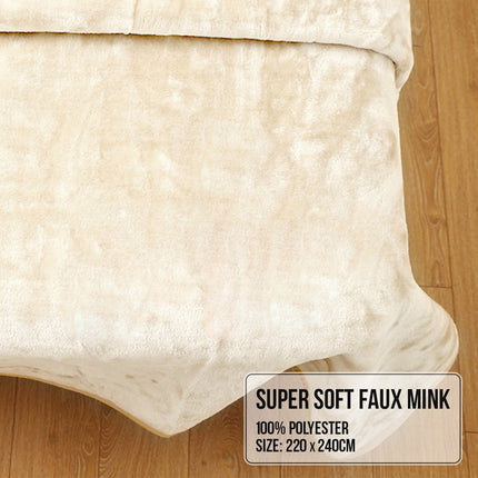 Laura Hill Mink Blanket Double Sided 600GSM Queen Size Beige.