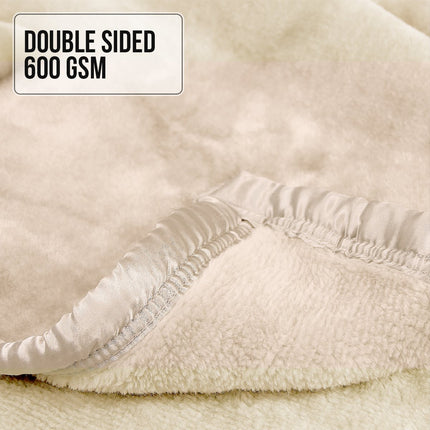 Laura Hill Mink Blanket Double Sided 600GSM Queen Size Beige.