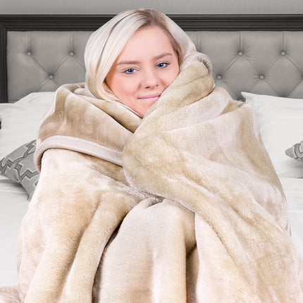 Laura Hill Mink Blanket Double Sided 600GSM Queen Size Beige.