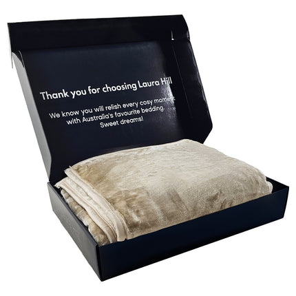 Laura Hill Mink Blanket Double Sided 600GSM Queen Size Beige.