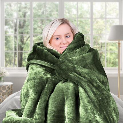 Laura Hill 600gsm Faux Mink Blanket Queen Size Double-sided Throw Rug Large Super Luxurious Soft - Green.
