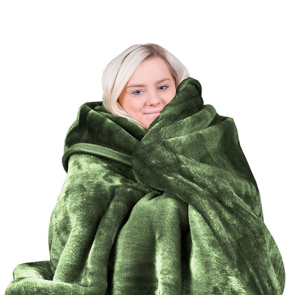 Laura Hill 600gsm Faux Mink Blanket Queen Size Double-sided Throw Rug Large Super Luxurious Soft - Green.