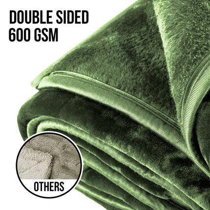 Laura Hill 600gsm Faux Mink Blanket Queen Size Double-sided Throw Rug Large Super Luxurious Soft - Green.
