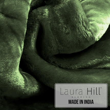 Laura Hill 600gsm Faux Mink Blanket Queen Size Double-sided Throw Rug Large Super Luxurious Soft - Green.