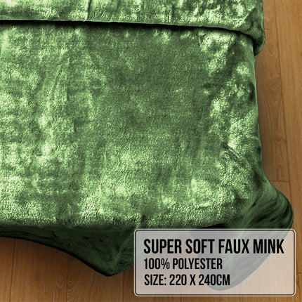 Laura Hill 600gsm Faux Mink Blanket Queen Size Double-sided Throw Rug Large Super Luxurious Soft - Green.