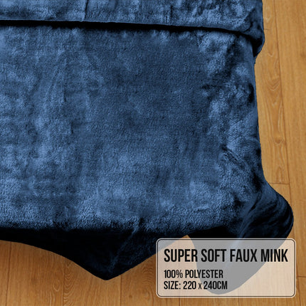 Laura Hill 600gsm Faux Mink Blanket Queen Size Double-sided Throw Rug Large Super Luxurious Soft - Blue.