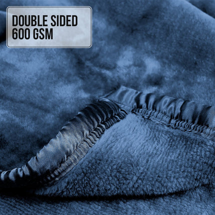 Laura Hill 600gsm Faux Mink Blanket Queen Size Double-sided Throw Rug Large Super Luxurious Soft - Blue.