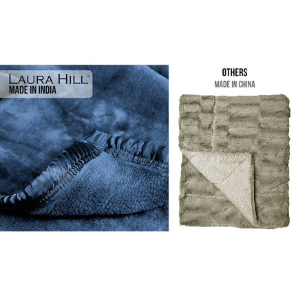 Laura Hill 600gsm Faux Mink Blanket Queen Size Double-sided Throw Rug Large Super Luxurious Soft - Blue.