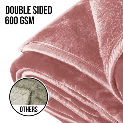 Laura Hill Mink Blanket Queen Size Double-sided Soft Plush Bed Faux Throw Rug 220 X 240cm (pink).