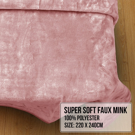 Laura Hill Mink Blanket Queen Size Double-sided Soft Plush Bed Faux Throw Rug 220 X 240cm (pink).