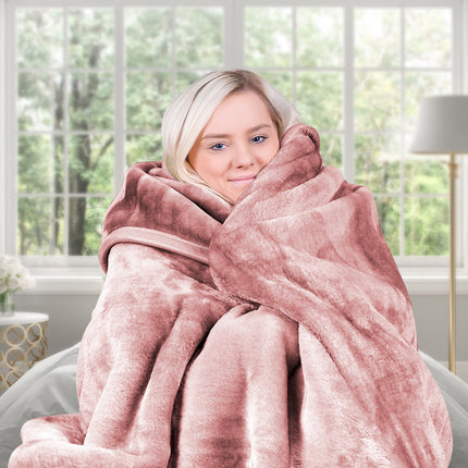 Laura Hill Mink Blanket Queen Size Double-sided Soft Plush Bed Faux Throw Rug 220 X 240cm (pink).