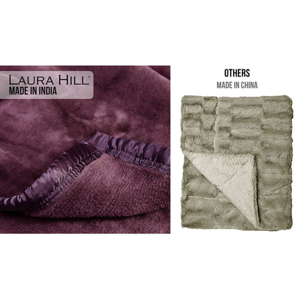 Laura Hill Mink Blanket Throw Purple Double Sided Queen Size Soft Plush Bed Faux Rug.