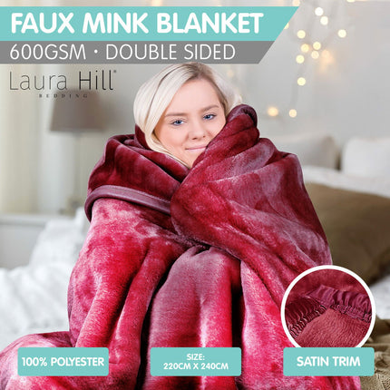 Laura Hill Mink Blanket Double Sided Queen Size Soft Plush Bed Faux Throw Rug 220 X 240cm.