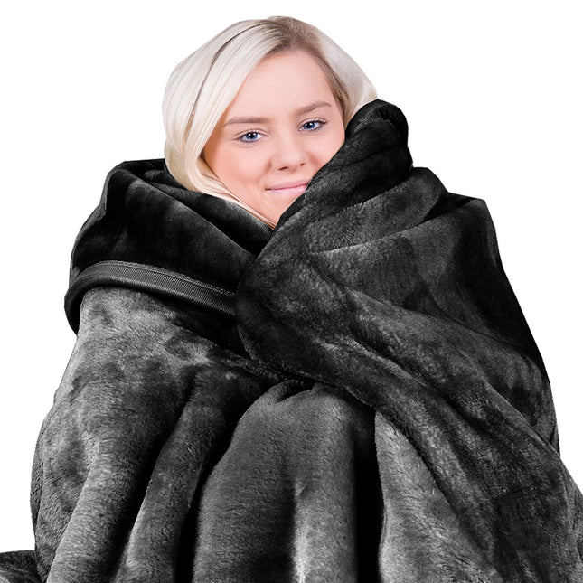 Laura Hill 800-gsm Faux Mink Throw Rug Blanket Queen Size Double-sided Large Super Luxurious Soft Heavy - Black.