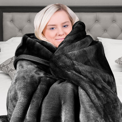Laura Hill 800-gsm Faux Mink Throw Rug Blanket Queen Size Double-sided Large Super Luxurious Soft Heavy - Black.