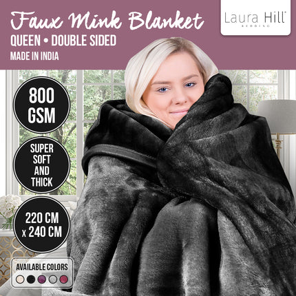Laura Hill 800-gsm Faux Mink Throw Rug Blanket Queen Size Double-sided Large Super Luxurious Soft Heavy - Black.