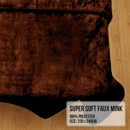 Laura Hill Faux Mink Blanket 800GSM Heavy Double-Sided - Chocolate.