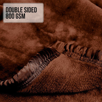 Laura Hill Faux Mink Blanket 800GSM Heavy Double-Sided - Chocolate.