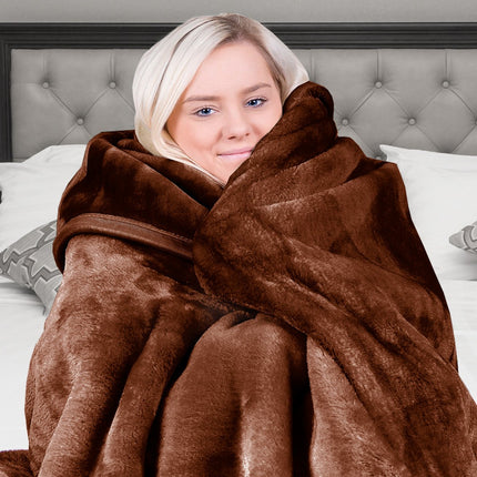 Laura Hill Faux Mink Blanket 800GSM Heavy Double-Sided - Chocolate.