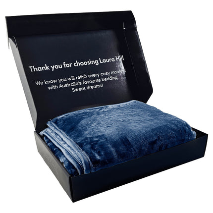 Laura Hill 800-gsm Faux Mink Throw Rug Blanket Queen Size Double-sided Large 220 X 240cm Heavy - Blue.