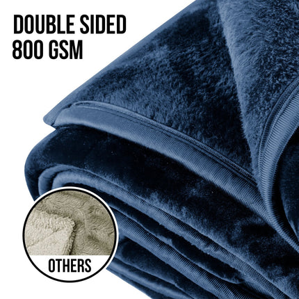 Laura Hill 800-gsm Faux Mink Throw Rug Blanket Queen Size Double-sided Large 220 X 240cm Heavy - Blue.
